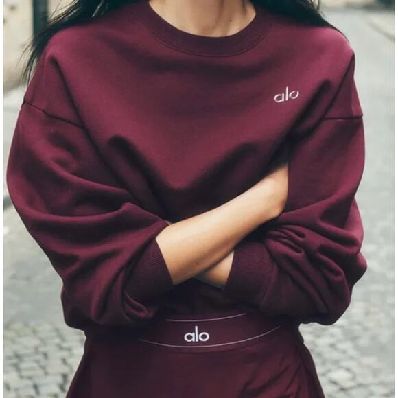 (L) NWT $138 Alo Yoga Accolade Crewneck Pullover in Burgundy Large - Picture 1 of 7